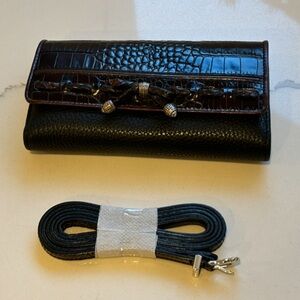 Brighton Convertible Wallet with Strap To Convert To Shoulder Bag Black Brown